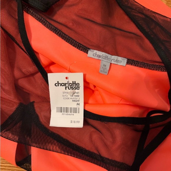 Charlotte Russe Neon Pink and Black Mesh Top Mini Skirt Set - Picture 4 of 5